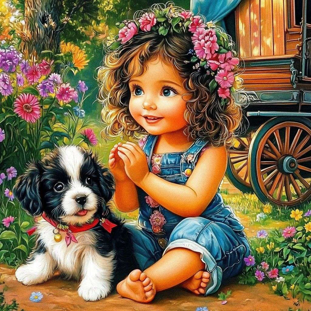 Dívka s štěněm skládačky online