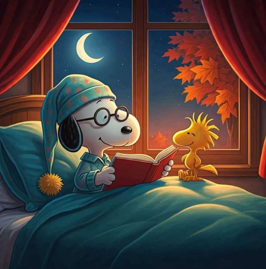 スヌーピーは就寝時の物語をウッドストックに読みます。 オンラインパズル