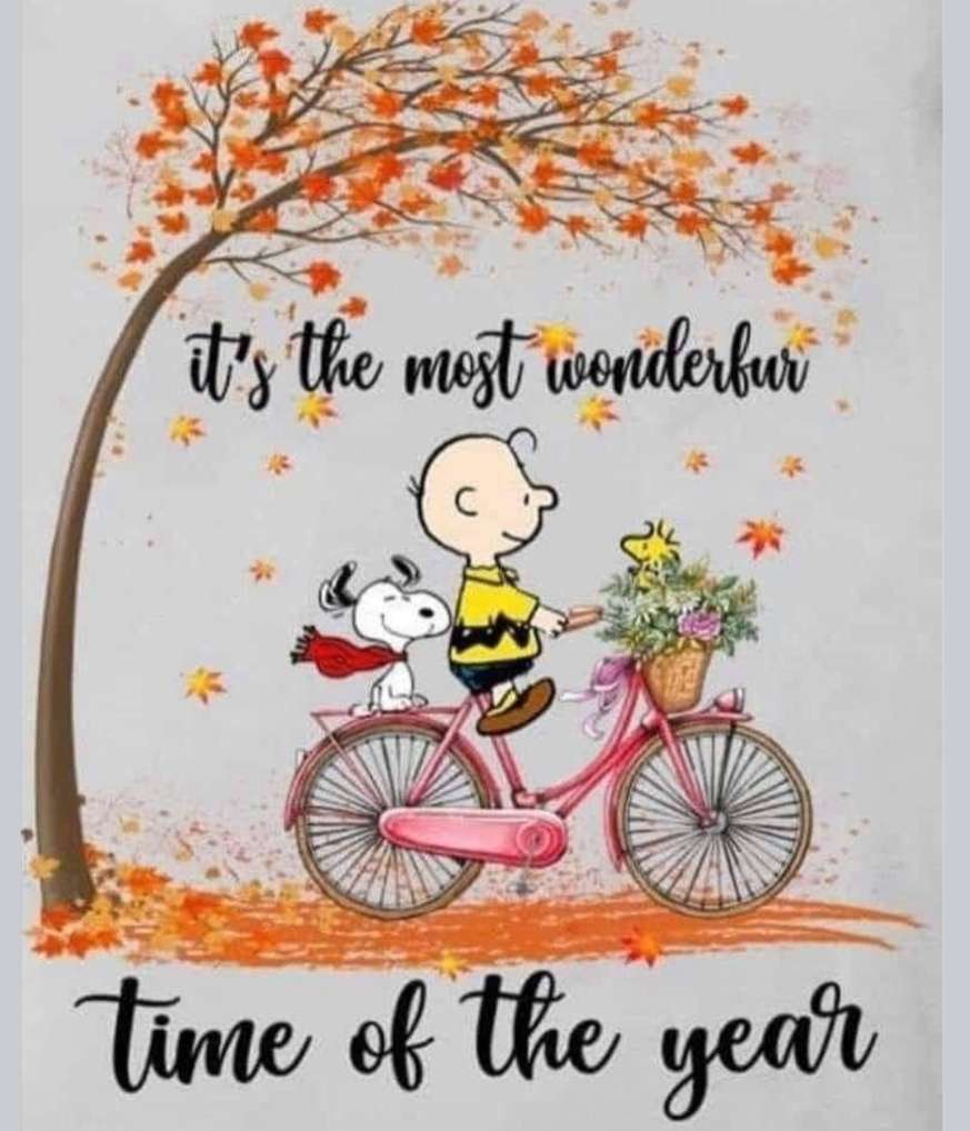 チャーリー、ウッドストック、スヌーピーは秋をお楽しみください。 オンラインパズル