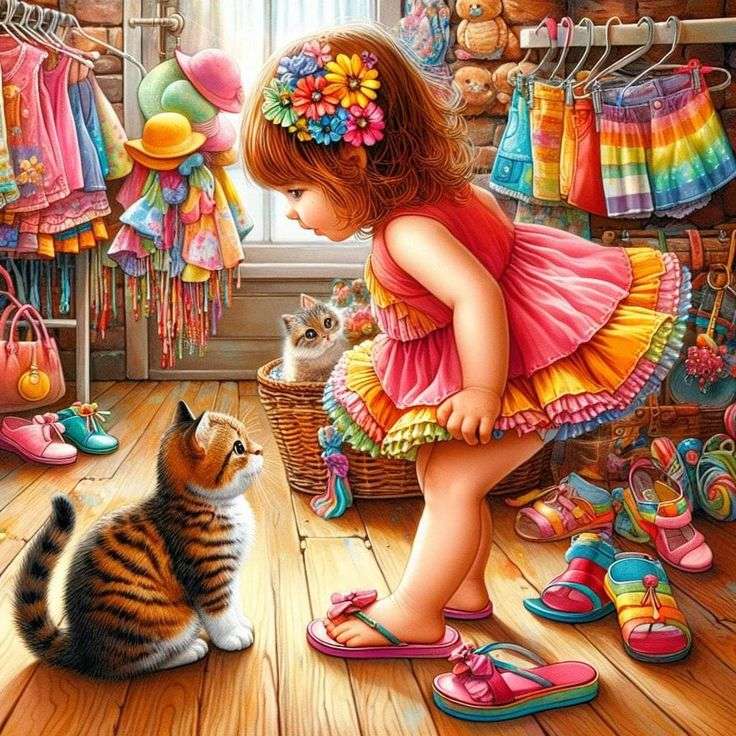 子猫の小さな女の子 オンラインパズル