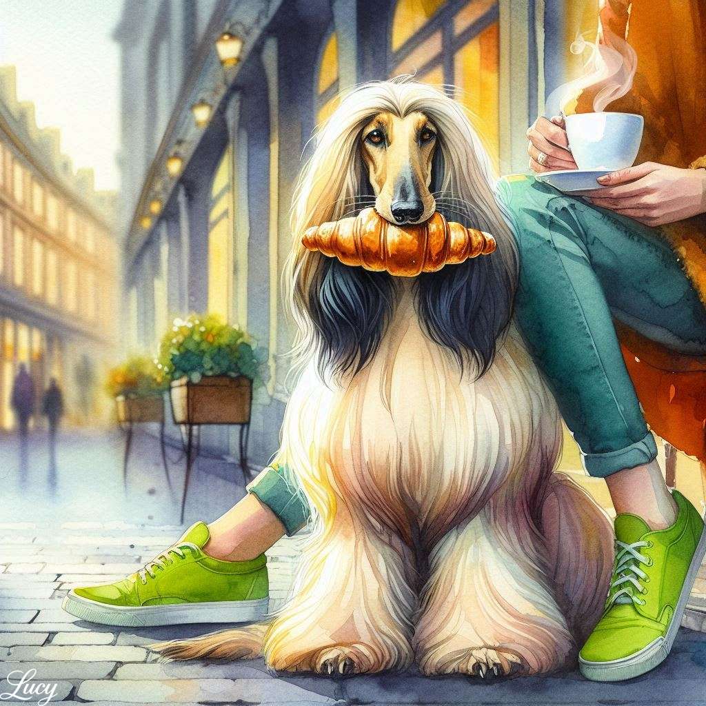 人の足の間の地面に座っている犬 ジグソーパズルオンライン