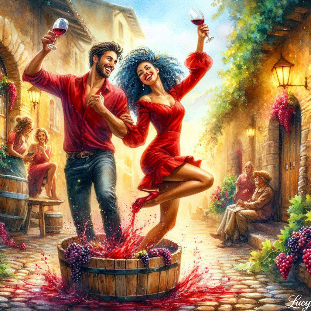 楽しいカップルがブドウを踏みつけます ジグソーパズルオンライン