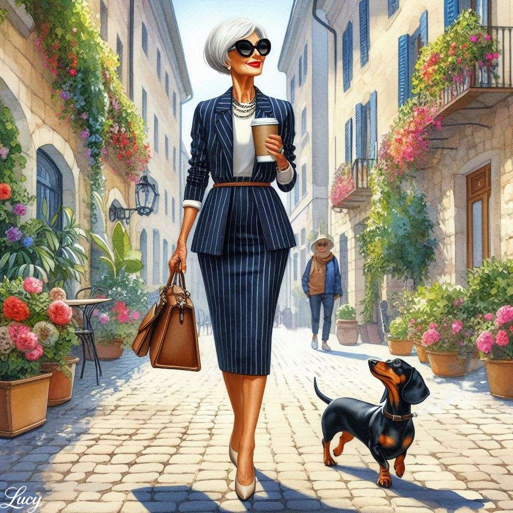 短い白い髪のスタイリッシュな年配の女性 オンラインパズル