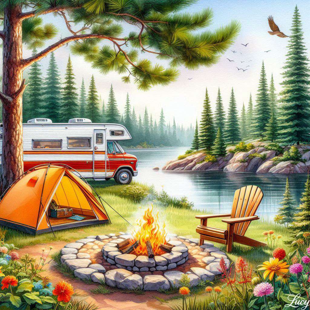 夏の湖sideキャンプ場 ジグソーパズルオンライン