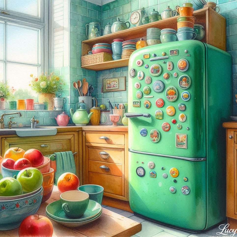 Een mintgroene retro koelkast online puzzel