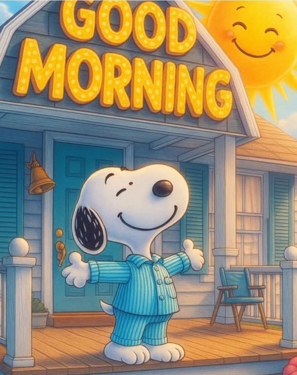 スヌーピーはPJの朝と笑顔で挨拶します オンラインパズル