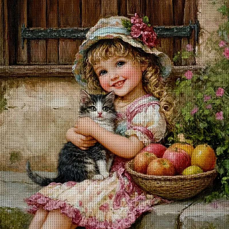 子猫の女の子 - ヴィンテージの写真 オンラインパズル