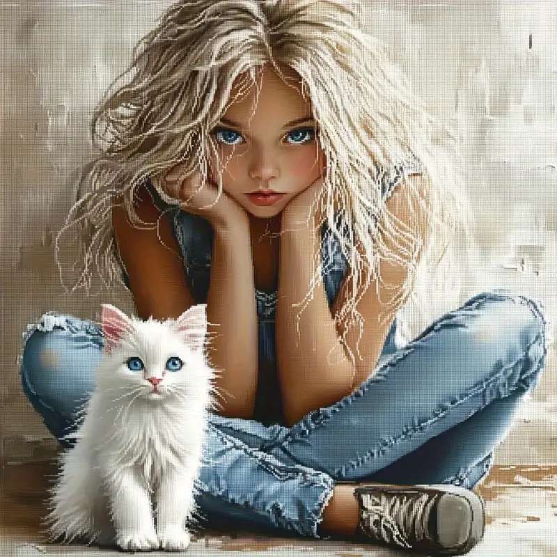 彼女の白い子猫を持つ女の子 ジグソーパズルオンライン