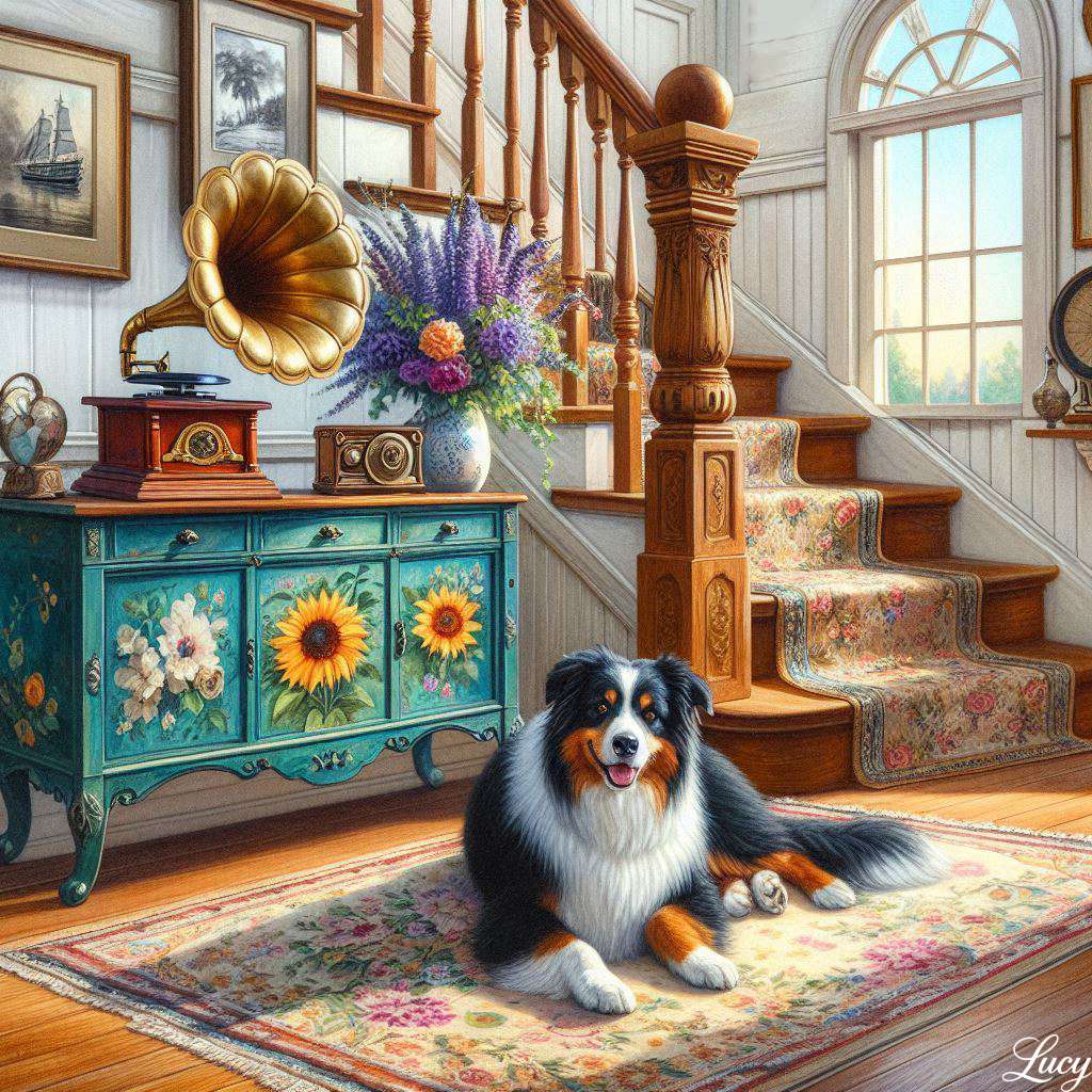 Ausztrál pásztor kutya társalgók egy szőnyegen online puzzle