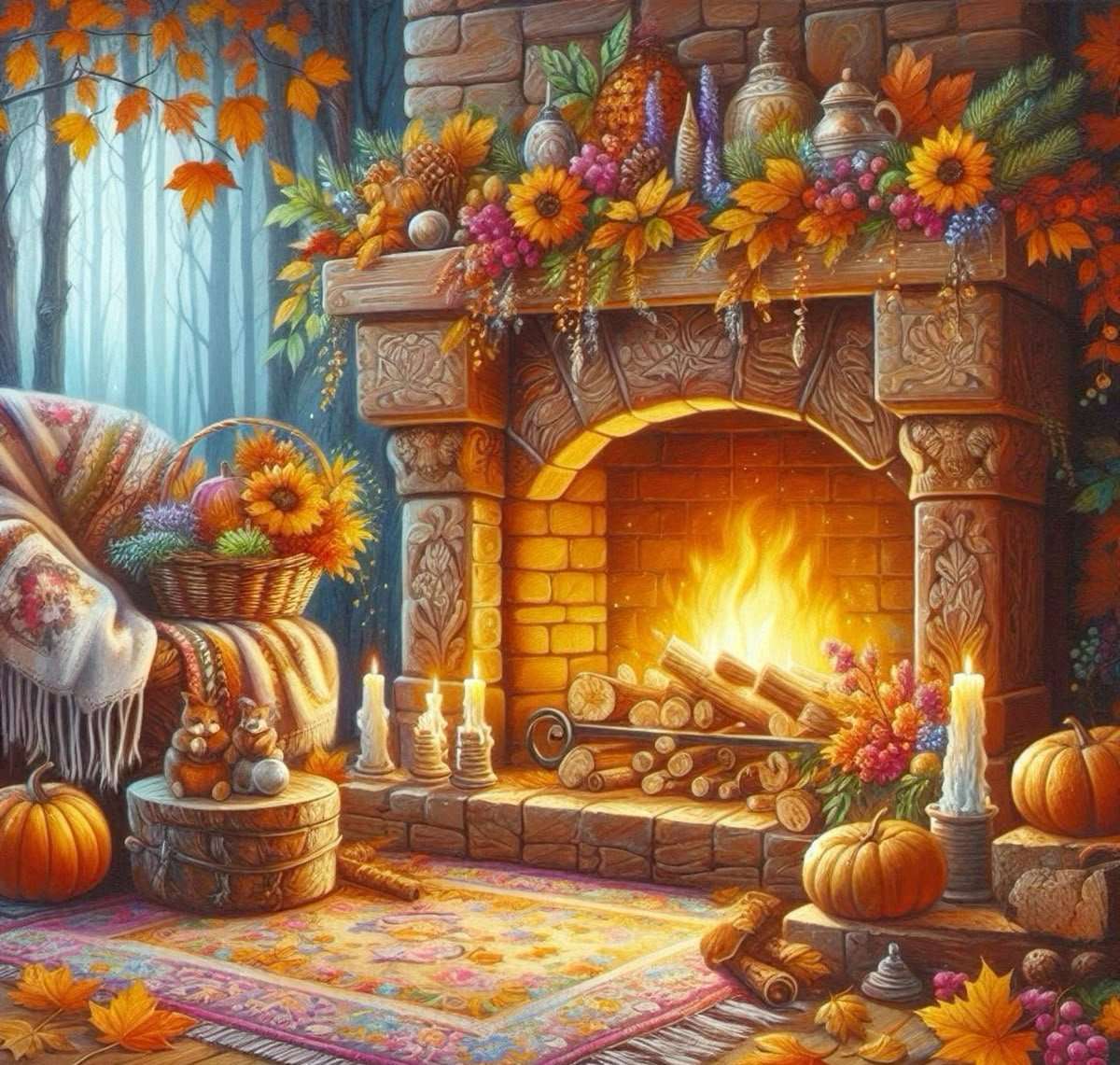 Огън в камината онлайн пъзел