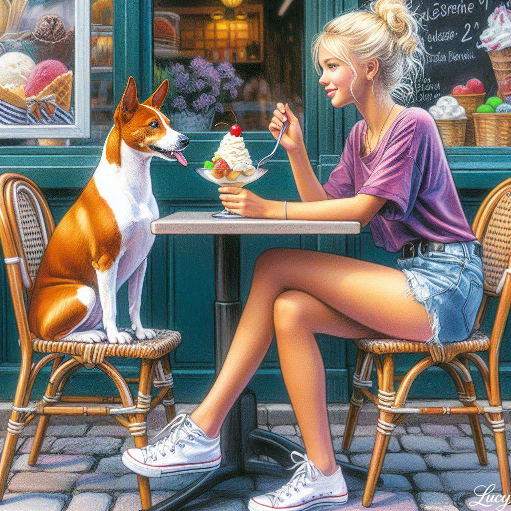 Blondýna dospívající dívka a její basenji skládačky online