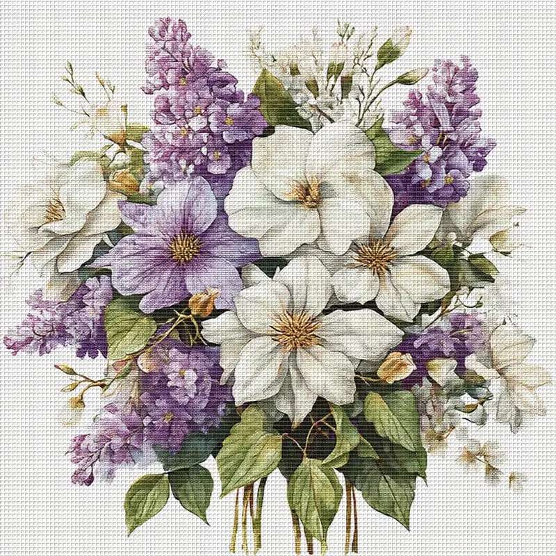 ライラックの枝が付いた繊細な花束 オンラインパズル