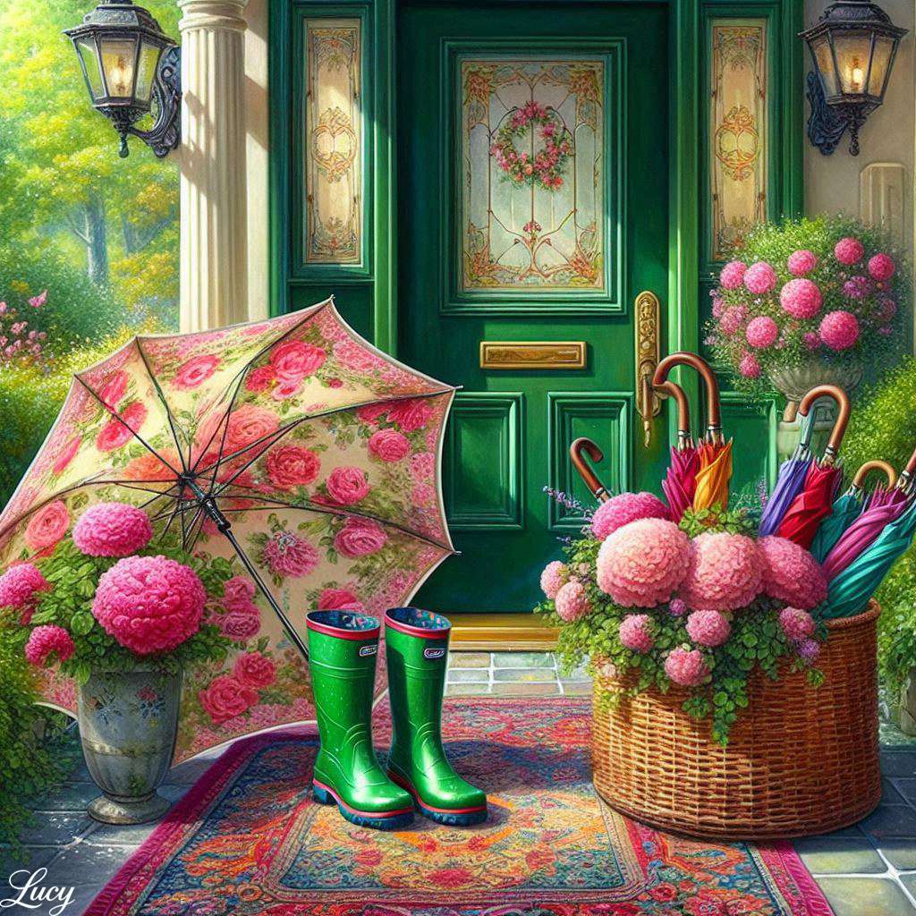 バラパターンのある大きな花の傘 オンラインパズル