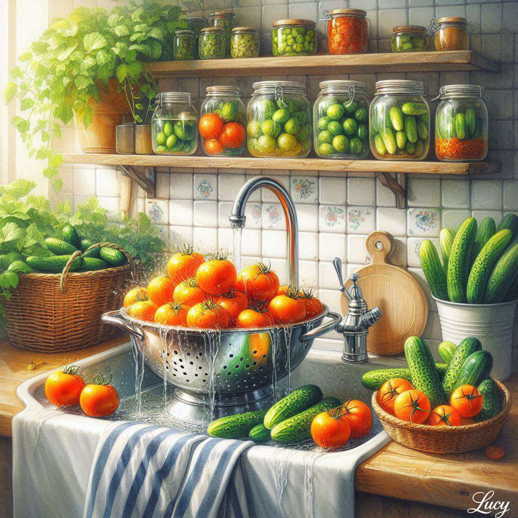 Oranžová rajčata pod běžícím faucet online puzzle