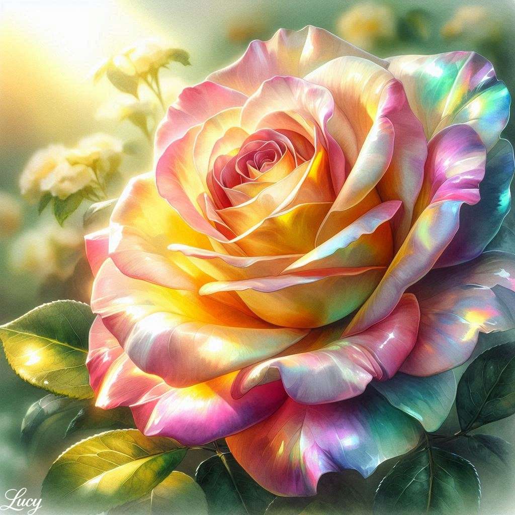 多色の虹色の光沢のあるバラ ジグソーパズルオンライン