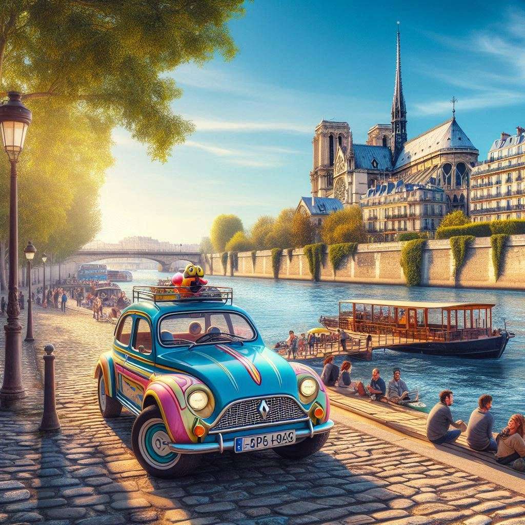 Hűvös retro kocsi a városban kirakós online