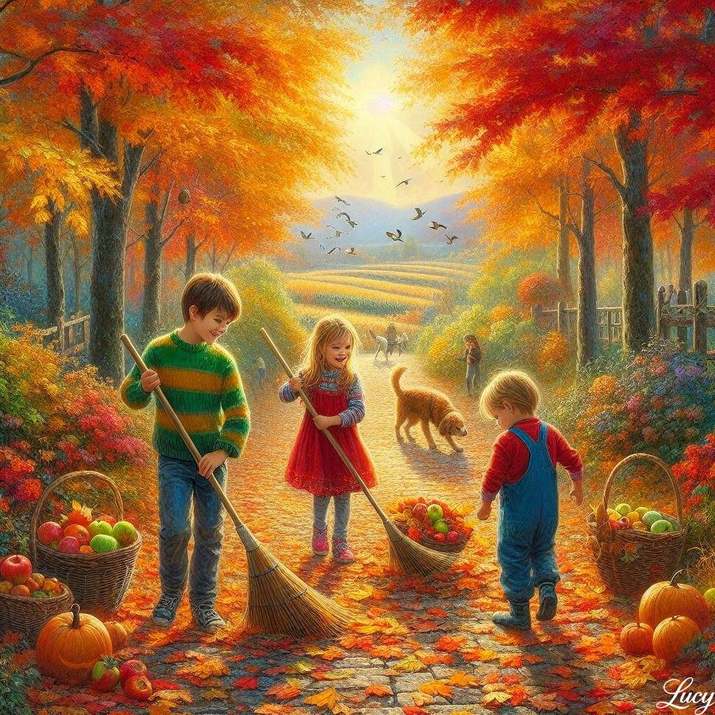 Olden Sunlight filtruje kolorowe drzewa puzzle online