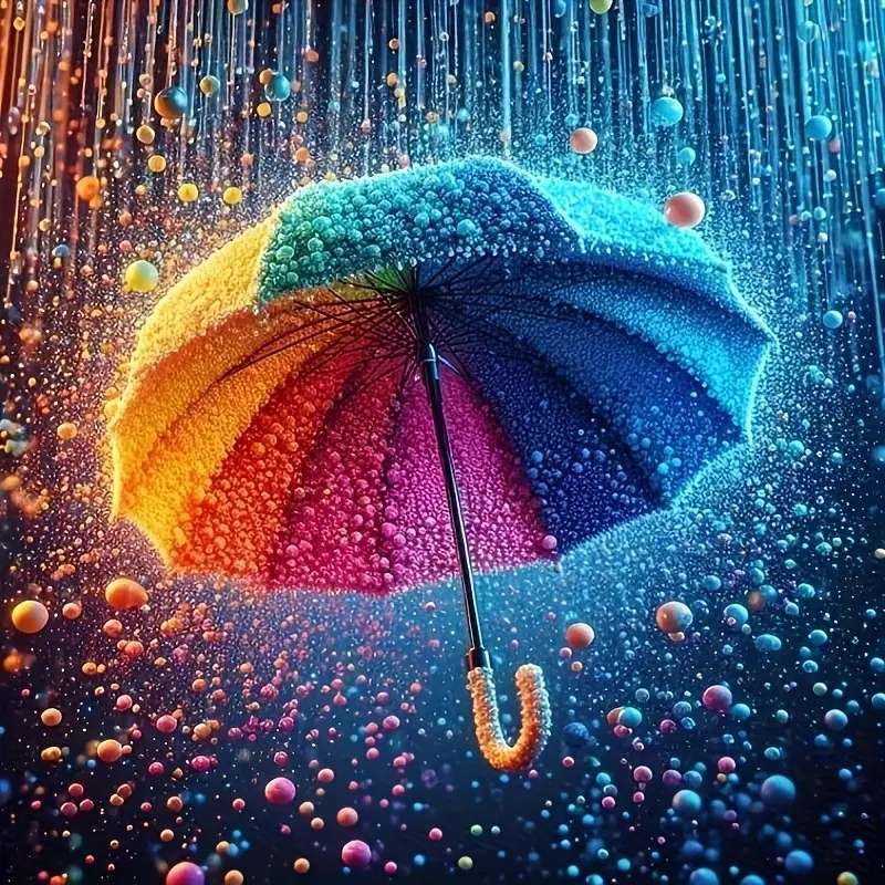 Duhový deštník v dešti online puzzle