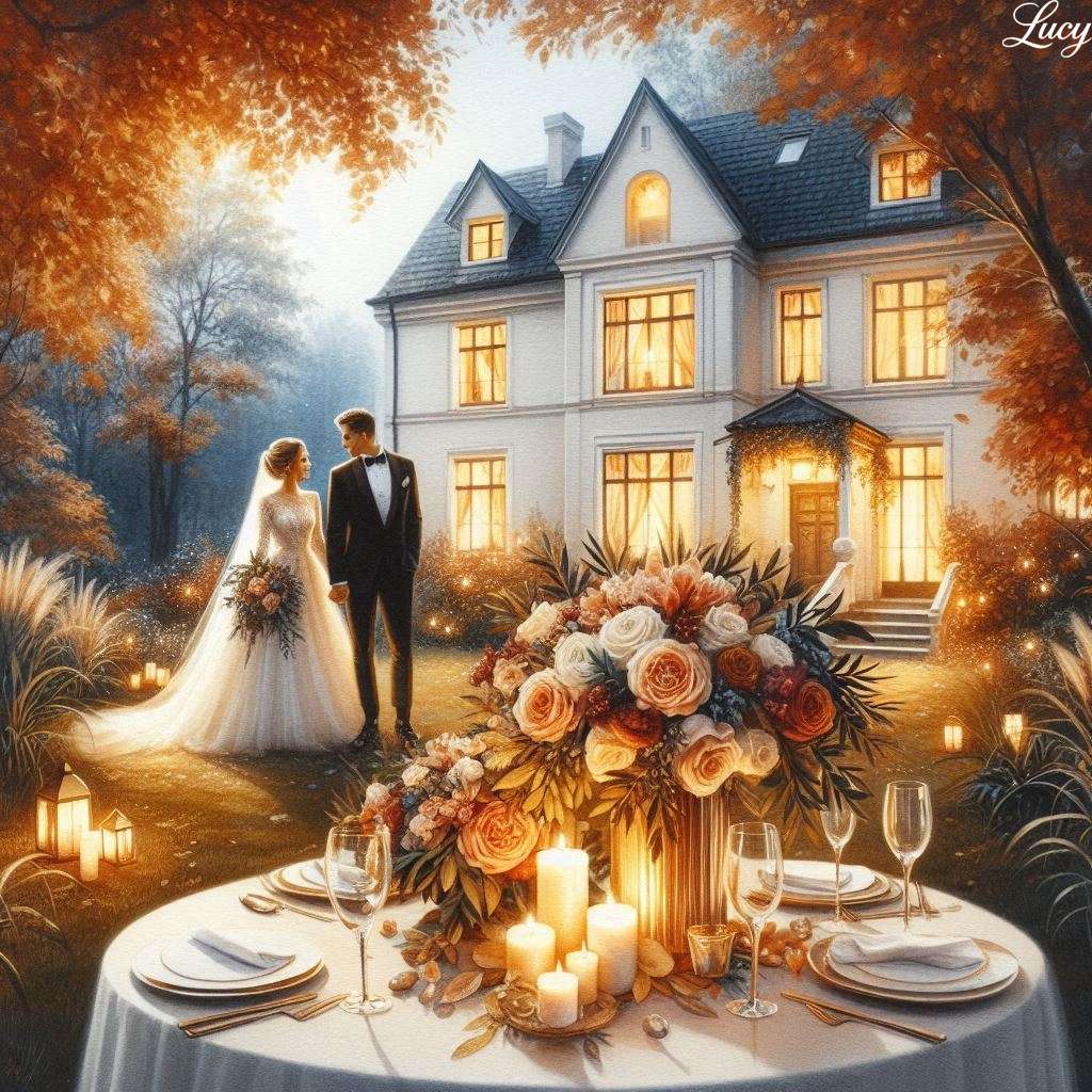 Romantikus kültéri esküvői jelenet ősszel kirakós online