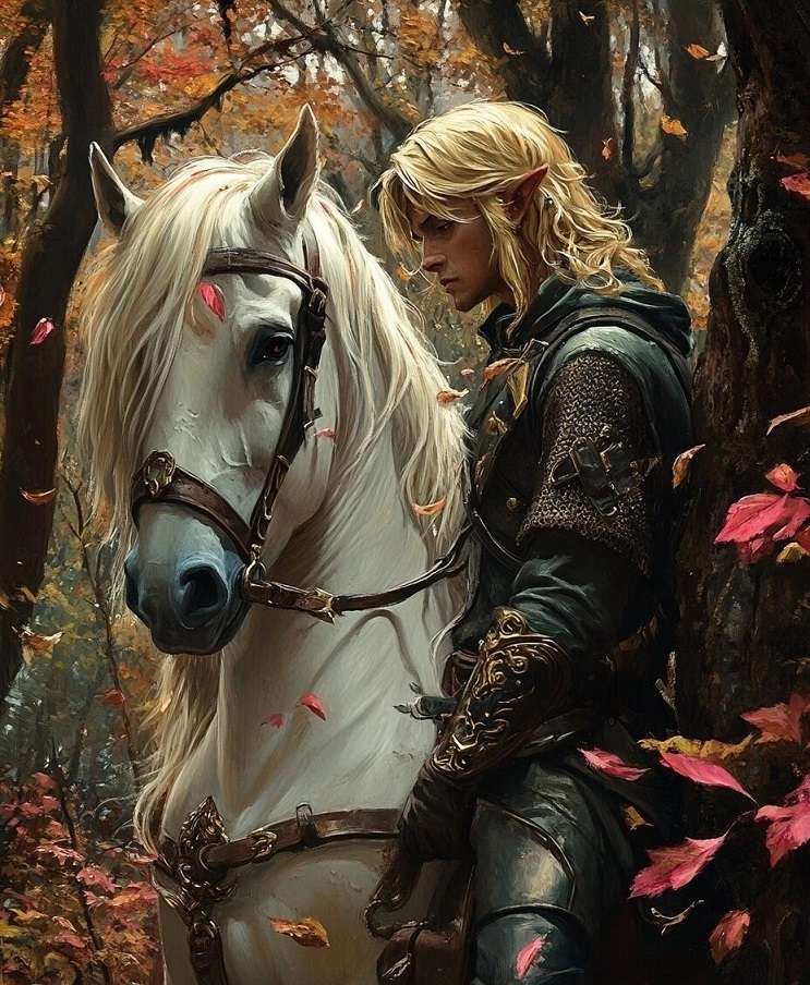 Elven prince and white horse jigsaw puzzle online