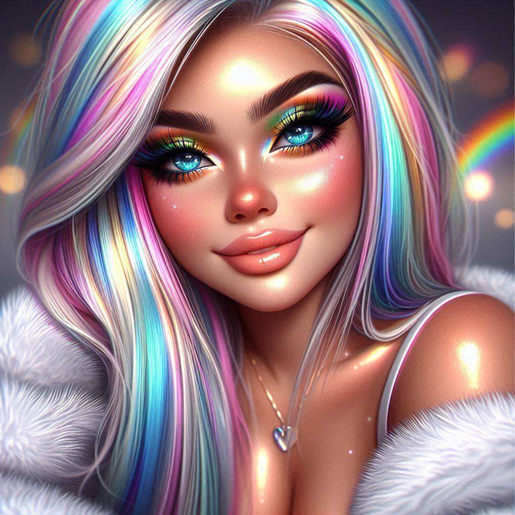 虹の髪の美しい少女 オンラインパズル