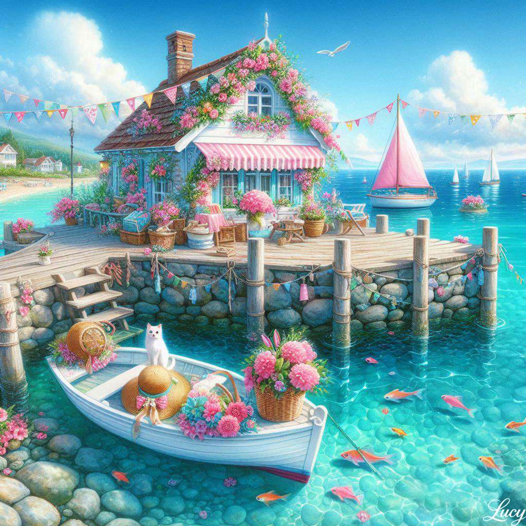 Türkiz -tenger, kő móló online puzzle