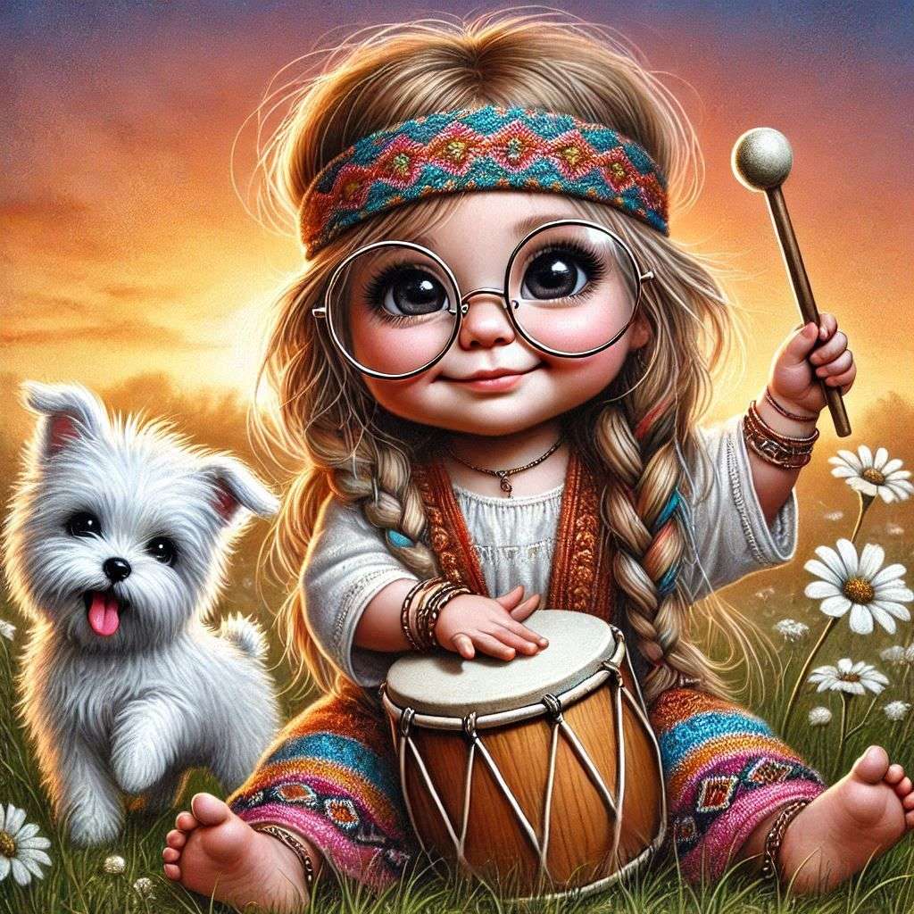 ヒッピーと彼女の子犬 ジグソーパズルオンライン