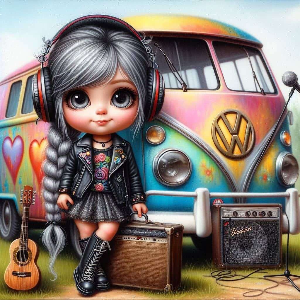 ヒッピーと彼女のギター ジグソーパズルオンライン