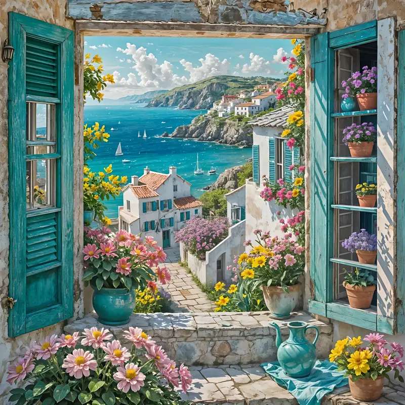 Bekijk van het raam naar zee online puzzel