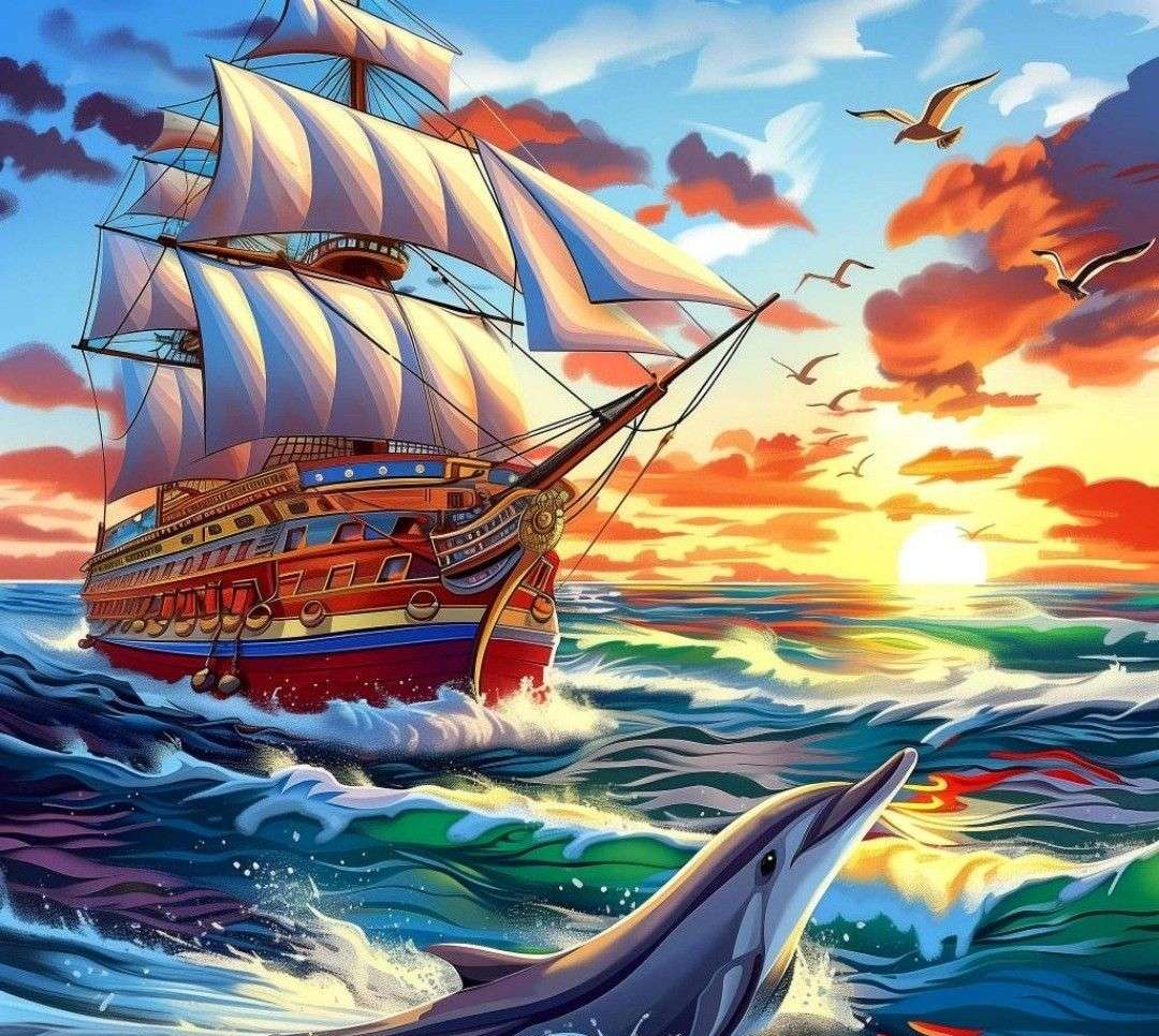 Delfin în fața navei jigsaw puzzle online