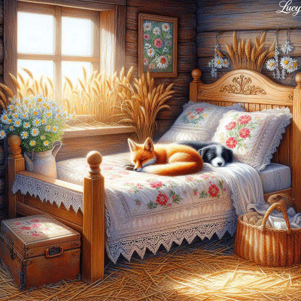 Rusztikus hálószoba lágy nappali fényben fürdött kirakós online