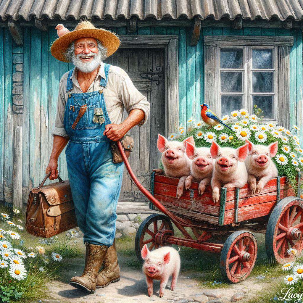 Fröhlicher Opa im Jeansoverall Online-Puzzle