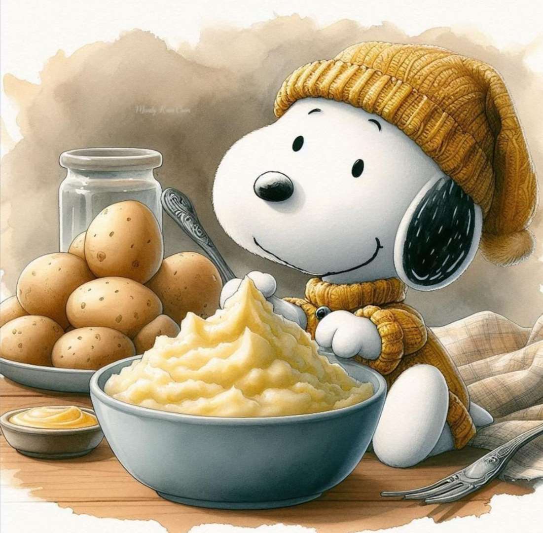 スヌーピーは今日は全国マッシュポテトの日だと言っています オンラインパズル