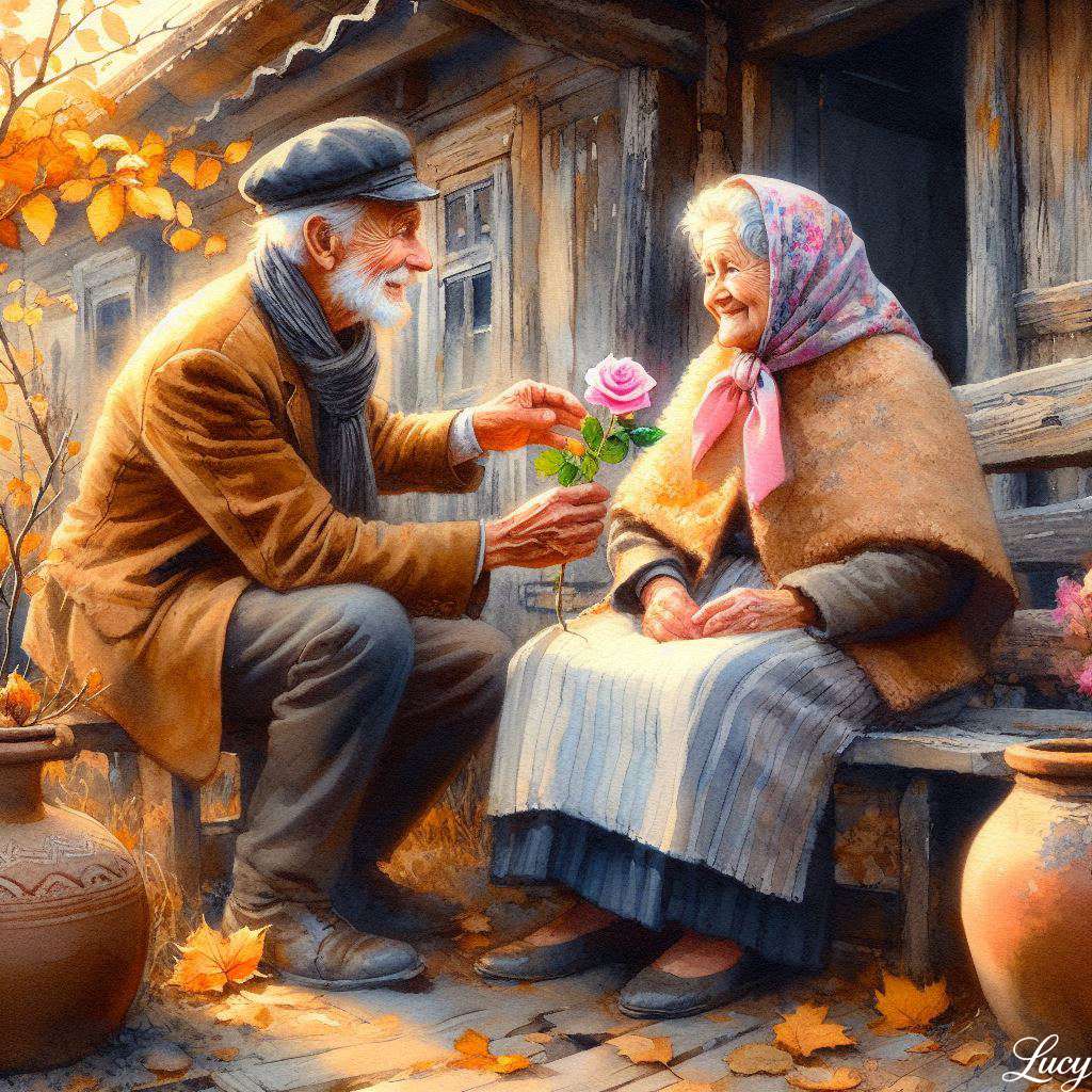 男性が女性にピンクのバラを差し出す オンラインパズル