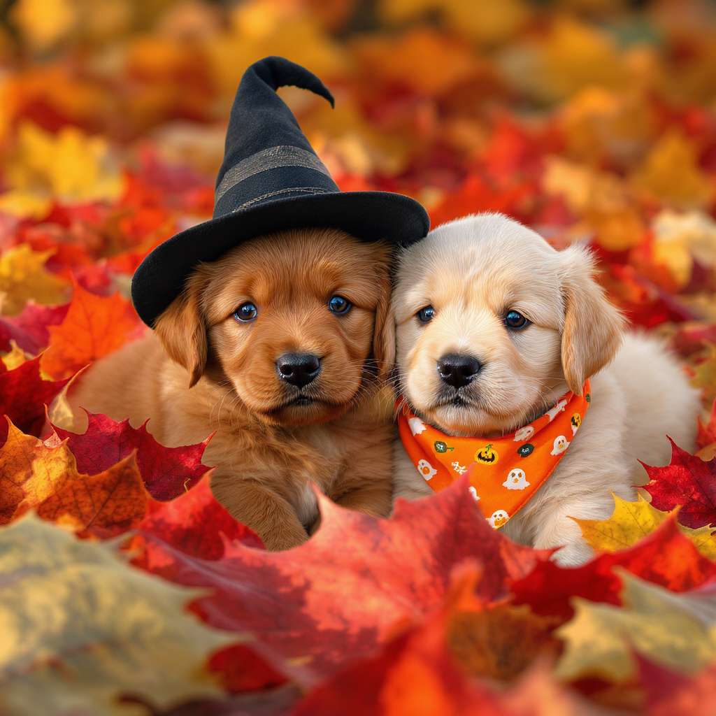 golden retriever puppies in autumn jigsaw puzzle online