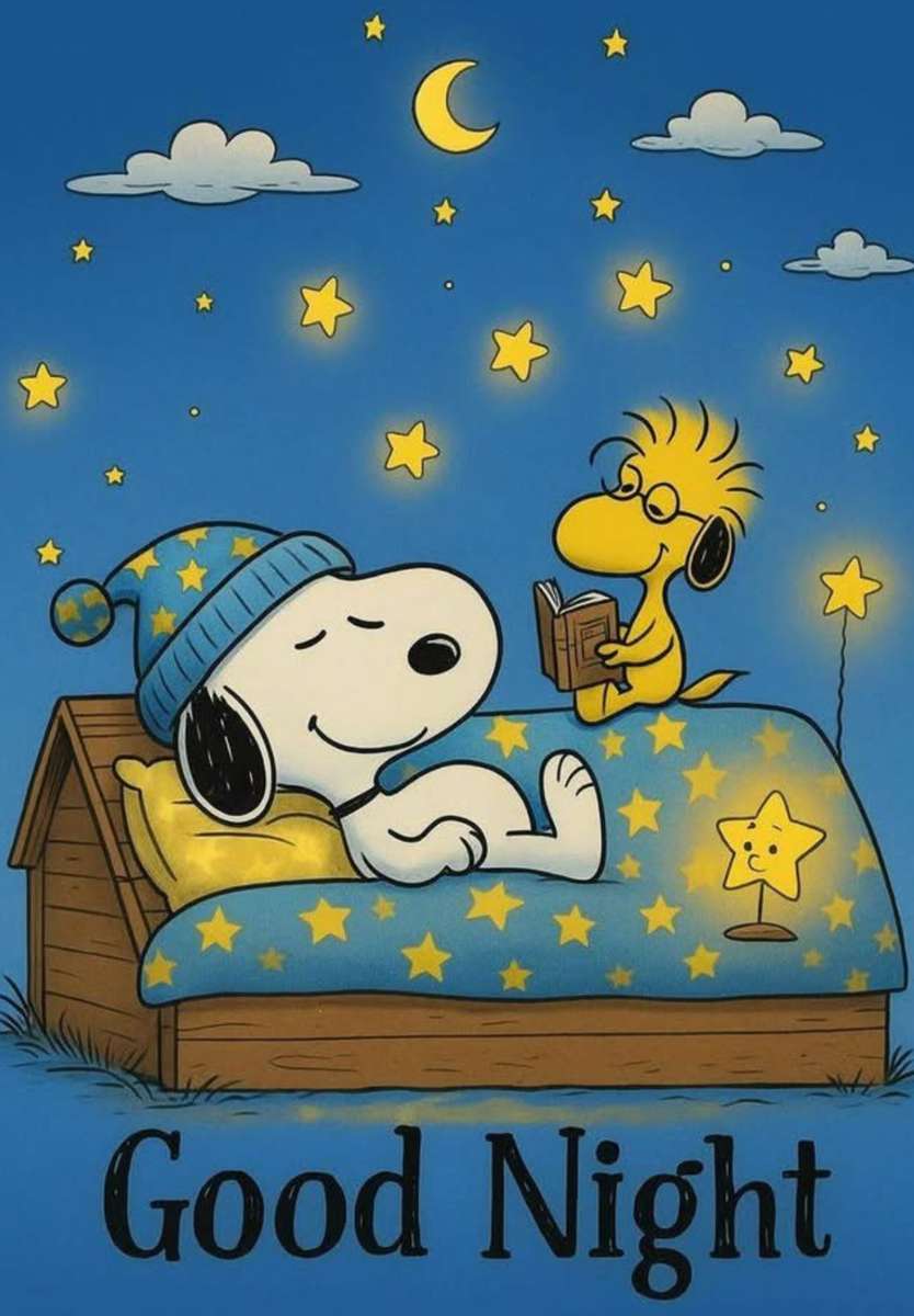 ウッドストックがスヌーピーにおやすみ前の物語を読み聞かせる オンラインパズル