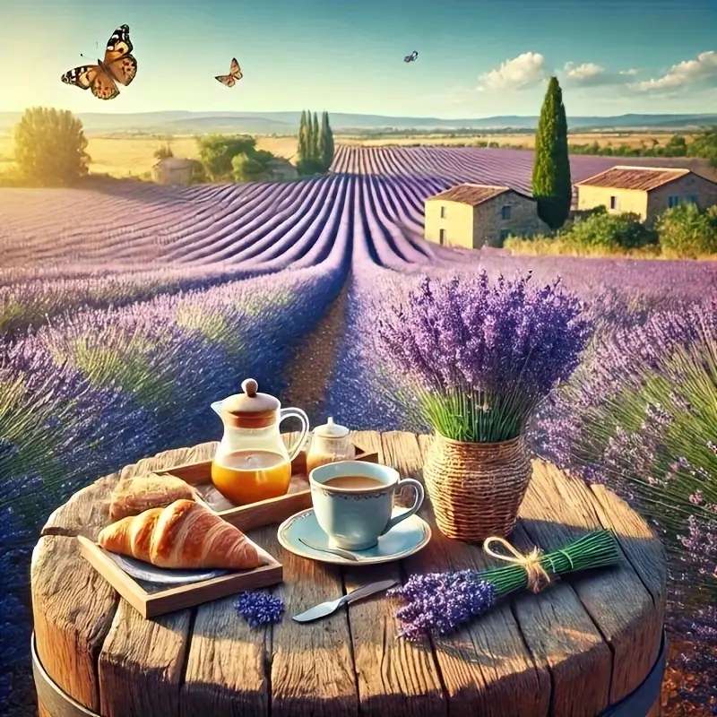 ラベンダー畑で朝食を ジグソーパズルオンライン