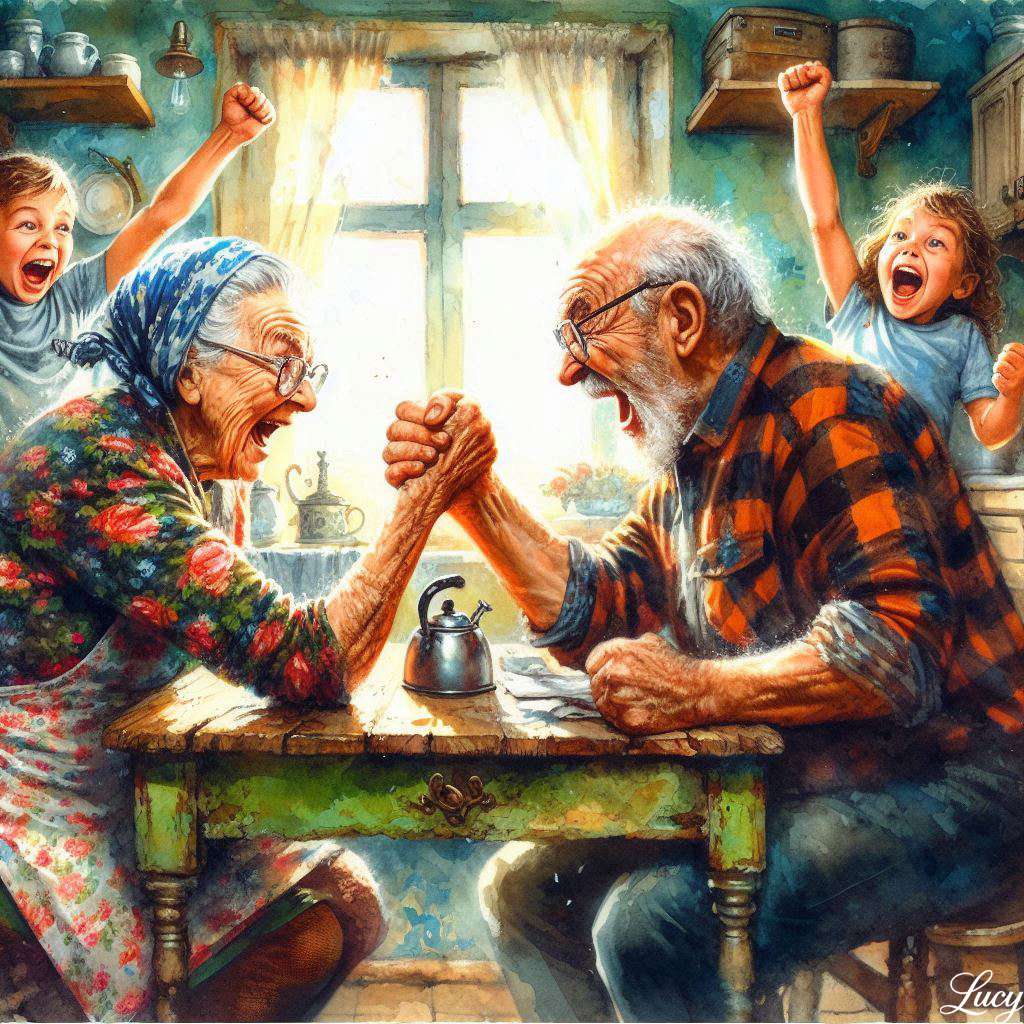 I nonni fanno un feroce braccio di ferro puzzle online