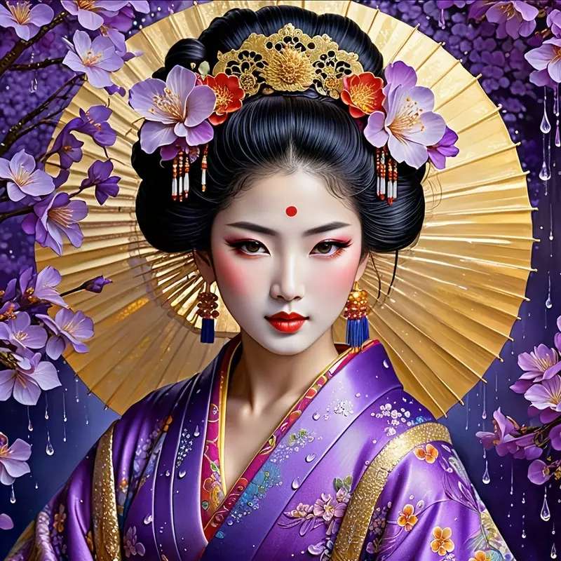 紫の着物を着た日本人女性 オンラインパズル