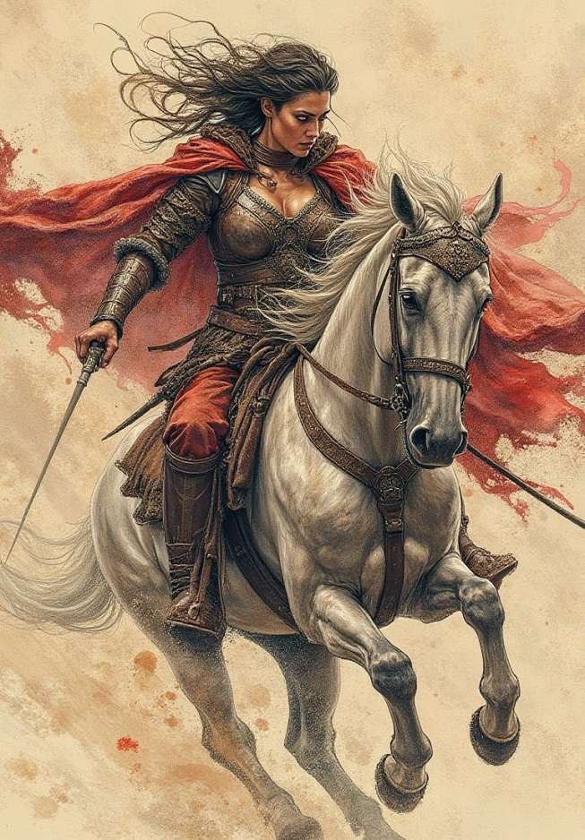 戦士の女性の赤いマント オンラインパズル