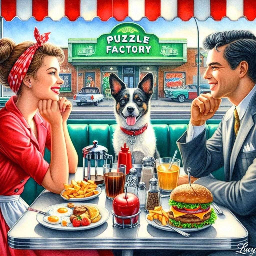 Uma placa verde “PUZZLE FACTORY” quebra-cabeças online