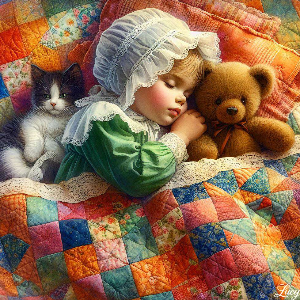 Ένα παιδί που κοιμάται με ένα vintage πράσινο νυχτικό online παζλ