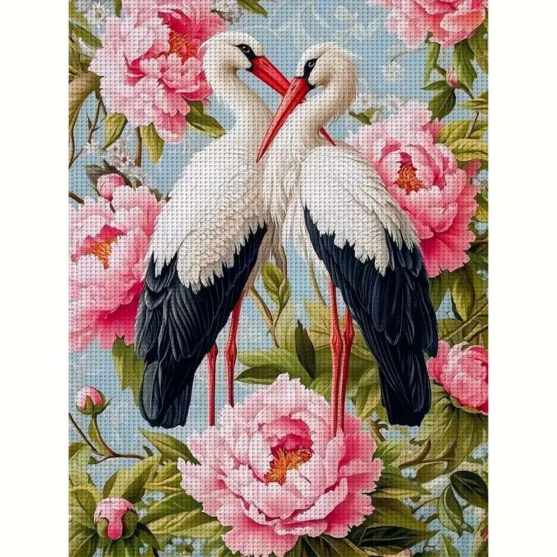 コウノトリと花のペア ジグソーパズルオンライン