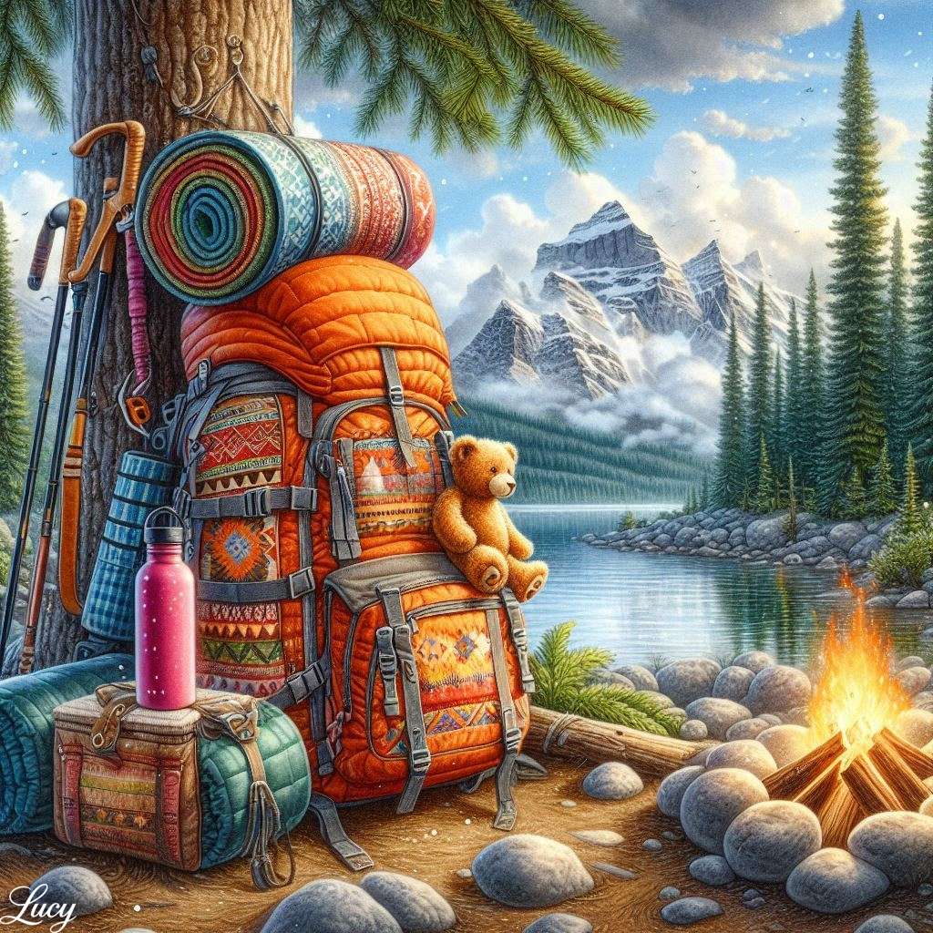 Escena de camping junto al lago rompecabezas en línea