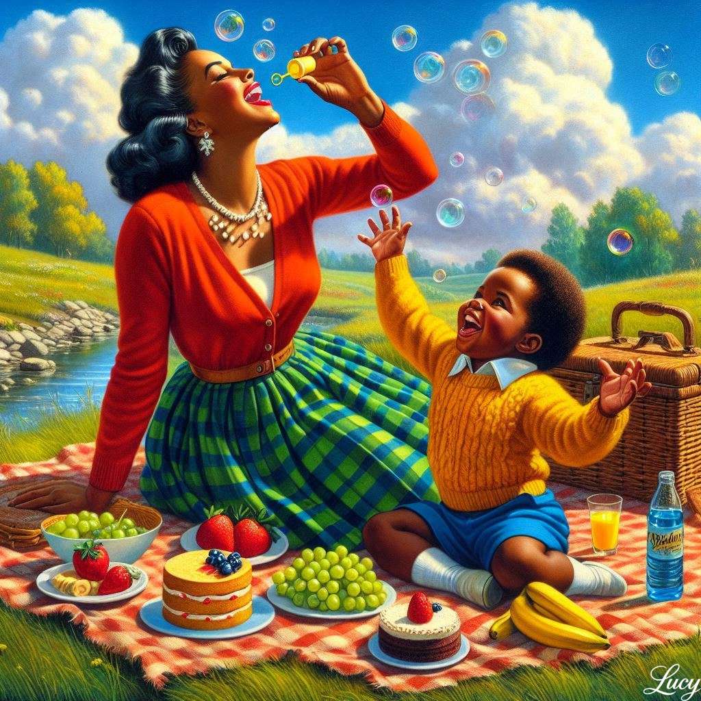 Veselá venkovská pikniková scéna z 50. let online puzzle