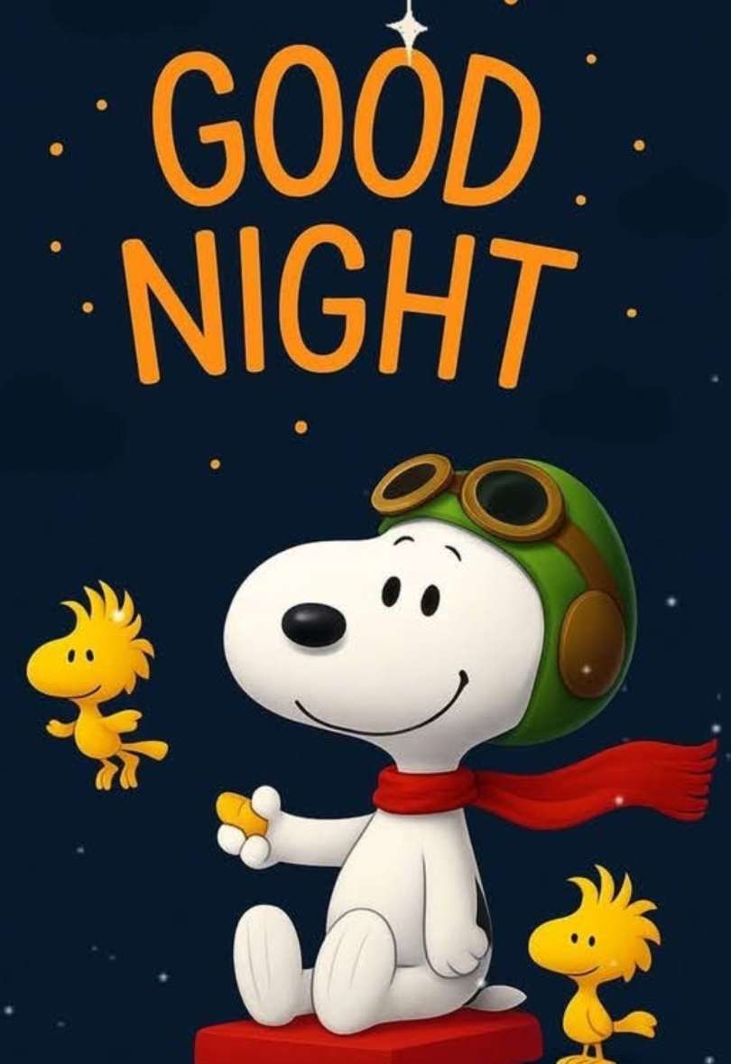 Air-Snoopy med glasögon säger godnatt. Pussel online