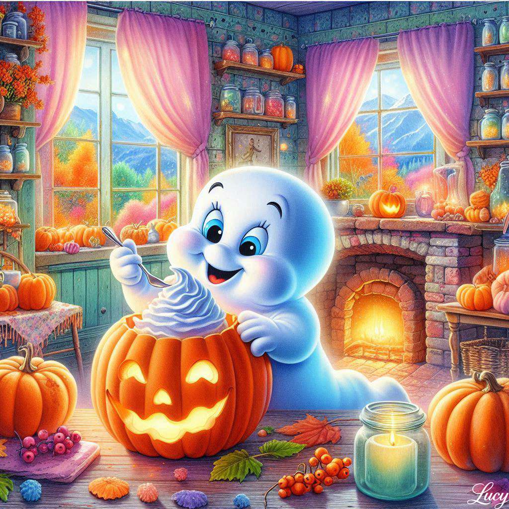 Дух яде бита сметана от издълбана тиква онлайн пъзел