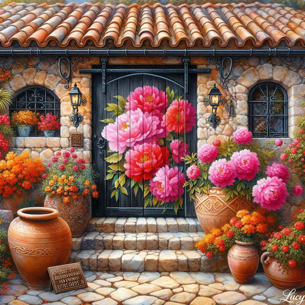 Sliding barn door painted in vibrant peonies jigsaw puzzle online