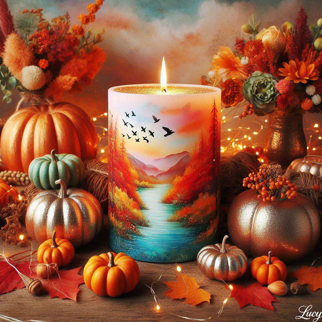 Осенняя свеча ручная роспись пазл онлайн