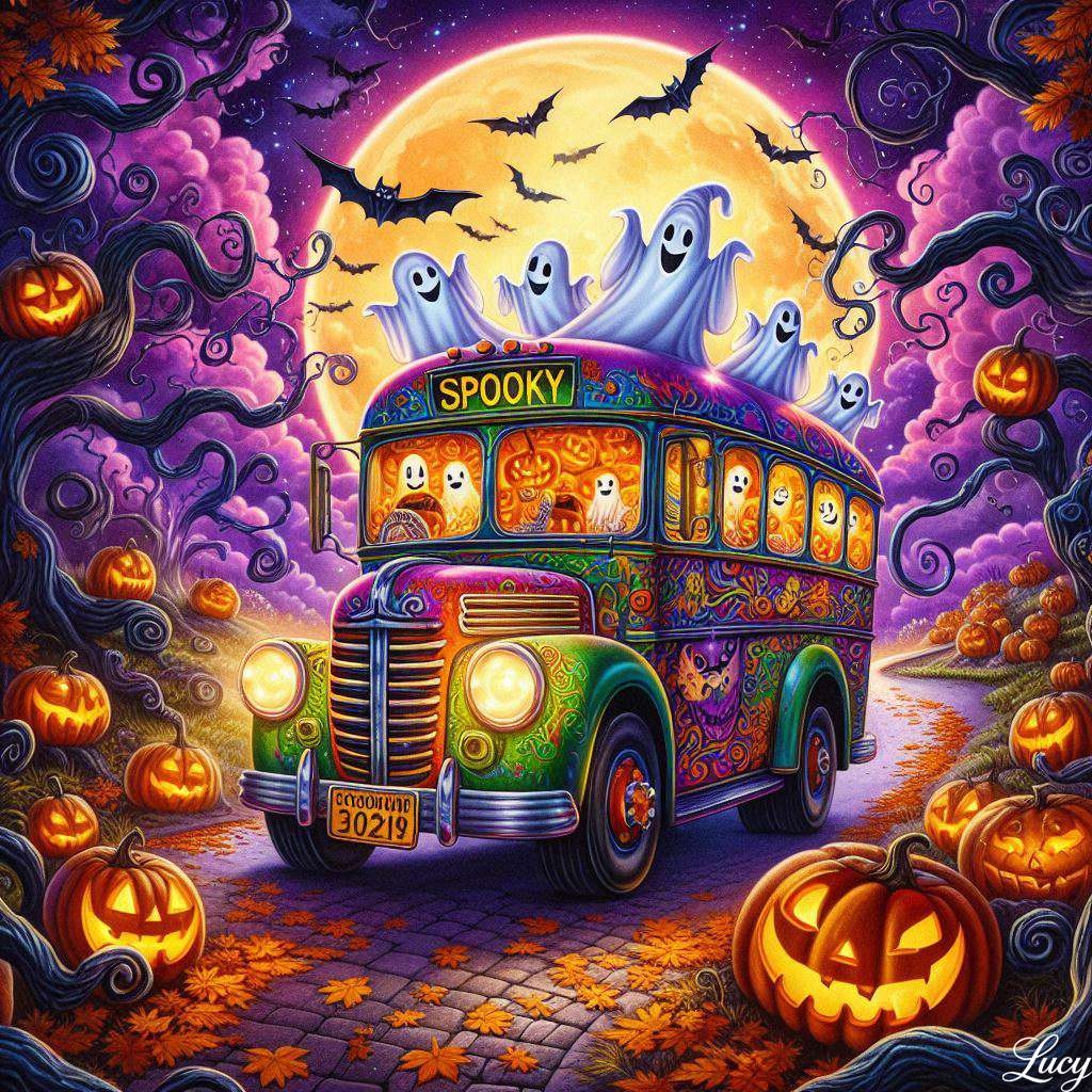 Halloween colorful bus jigsaw puzzle online